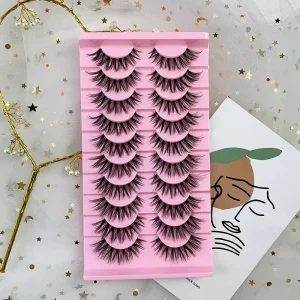 Hot Selling 10 Pairs Fluffy Wispy Volume Bulk Strip Natural Look Lashes Sets Pack Faux Mink Eyelashes Fulls Strip Eyelashes