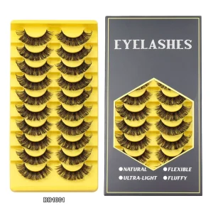 Hot Selling 10 Pairs Per Tray Russian Style 3D Black Cotton Band Fluffy Strip Eyelashes Free Sample Provided