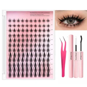Hot Selling Clear Band Cluster Lashes 0.07 12 Rows Precut Segment False Eyelashes Diy Individual Cluster Eyelashes for Beginners
