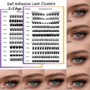 Hot Selling Handmade Luxury 5 7 Days Long Lasting Press Lashes Kit Glue free Synthetic Hair Lashes Mirror Preglued Lash Clusters