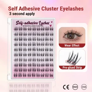 Hot Selling Handmade PBT Self Adhesive Cluster Lashes Glue Free Private Label Custom Logo Lash Box Vendor Factory Direct Sale