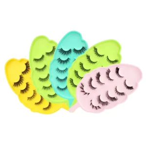 ISABELLA 5 Pairs Reusable Handmade Leaf Tray for Faux Mink Lashes Thick Mix Mink Full Strip Eyelashes Black