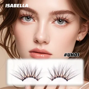 ISABELLA Handmade Brown Pre Bond Glued PBT Waterproof Reusable 3D Effect Cruelty Free Invisible Clear Band Press On