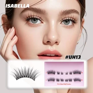 ISABELLA Handmade Pre Bond Glued Lashes Strips Waterproof Reusable Press Half Lash Self Adhesive Clear Band