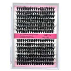 Individual 3D Handmade DIY Lash Extension Pre Cut Segmented Eyelash Clusters Mix Synthetic Hair Soft Cotton Band 14 Black