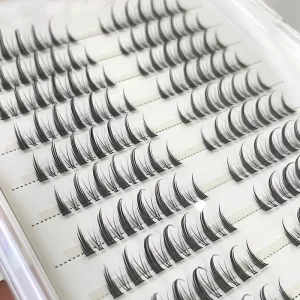 Individual Cluster Lashes Three Rows Fan Eyelashes Natural Heat Bonded Premade Volume Fans Private Label Diy Eyelash E