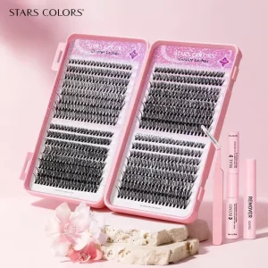 Individual Fluffy Spike Cluster Eyelash Kit CustomLogo Mixed Curl Private Label Cluster Lashes 80D 100D
