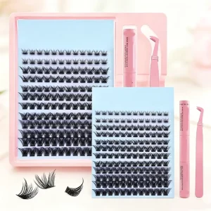 Individual Soft Matte Black PBT Fiber Mixed-Length Wispy 10D DIY Cluster Eyelashes