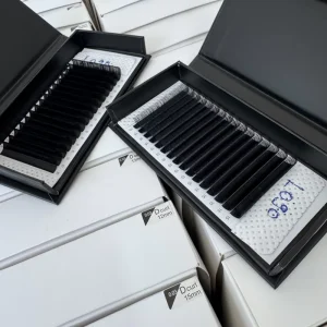 Intense Black Flat Eyelash Extension 0.15mm LJ Curl Flat Volume Lashes Split Tip Lashes Trays
