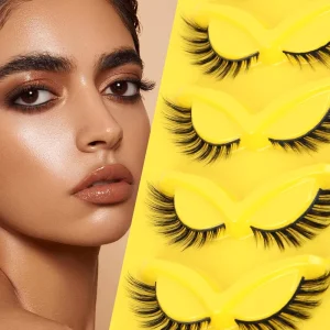 JY 5 Pairs Handmade Black Cotton Stalk 0.07MM Thickness Cat Eye Lashes Foxy Eye Winged Faux Mink 3D Glitter Eyelashes