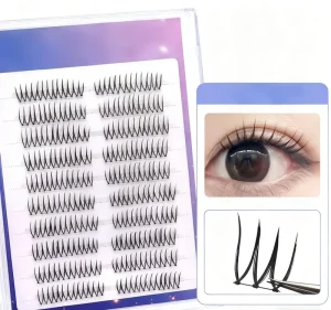 Korean Handmade Segmented U shaped Eyelashes with Distinct Roots Natural Style Fiber False Eyelashes 12 Rows Pointy Thin Base