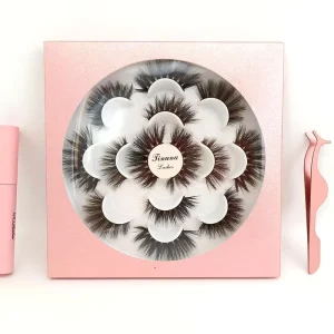 Korean PBT Fiber Full Strip Eyelashes 7 Pairs Packaging Box Natural Black Cruelty Free