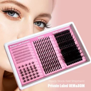 Korean PBT Fibers Fan Eyelashes DIY Fluffy Cluster Spike Bottom Lash 3D Faux Mink Cluster Lash DIY Cluster Eyelashes