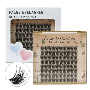 Korean Pbt Fiber Natural Eyelash Invisible Private Label Pre Glued 100 Stick on Lashes Cluster Eyelashes with Paper Box