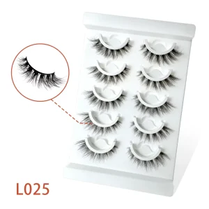 L025 Full Strip Fake Eyelashes Reusable Handmade Customized Logo Thick High end Fiber 0.05 0.07mm Thickness Black Cotton Band