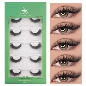 LAISY 5 Pairs 3D Faux Mink Lashes Lightweight Fluffy False Eyelashes for Natural Volume Everyday Glam