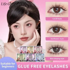 LIFE GIRLS Glue Free Eyelash Segmented Natural Simulation Artificial Fiber 3D False Eyelashes