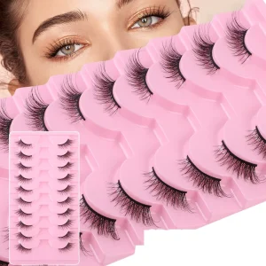 LM 6D Half Natural Lashes Handmade Fox Eye Silk Cat Eye Cils Fluffy Wispy D Curl Volume Full Strip Eyelashes