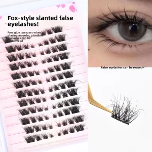 Large Capacity 12-Row Fox Series Slanted False Eyelashes 5D Baby Curly Lazy Trilogy Natural Realistic Volume Shape Fan Eyelashes