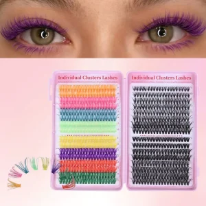 Large Capacity Colorful Hot Melt Individual Cluster Semi Hand Made High grade Fiber False Eyelashes 32 Rows Cross Border