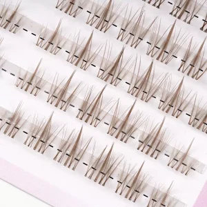 Large Capacity Handmade Brown Sunflower Single Cluster Fan Eyelashes Caramel Color Natural Segmented Transparent Thin Stem 5