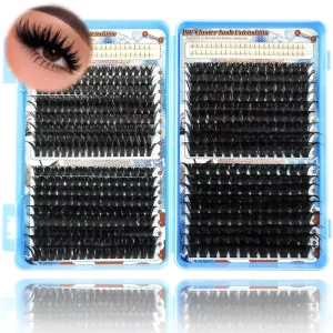 Large Capacity Lash Book Cluster Eyelashes Set With Glue Black Mixed Size DIY Lash Clusters Wispy Individual Lashes Kit
