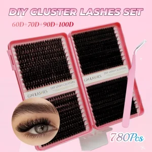 Large Capacity Lash Book DIY Cluster Lashes 60D 70D 90D 100D 780PCS Individual Segment Eyelashes Mixed Multiple Styles