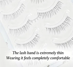 Large Capacity Synthetic Fiber False Natural Thin Strip Lashes Invisible Clear Band Reusable Self-adhesive