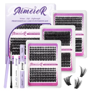 Large Capacity Wispy Lash Cluster Extensions Volume Soft 636Pcs Cluster Lashes D Curl Lash Cluster Kit