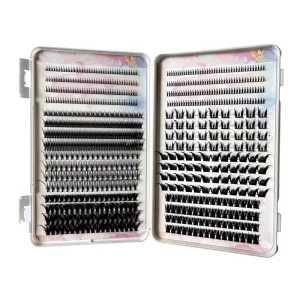 Large capacity Cluster Artificial Eyelash Set PBT Natural Curl Black Cotton Stalk Band Cross Border Segmented Eye