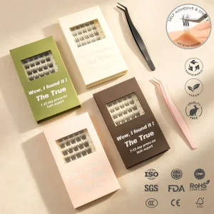Lash Cluster Kit Self Adhesive Handmade Synthetic False Eyelashes Press on Pre Bonded Volume 8 Rows Mixed Thickness Transparent