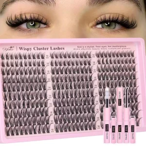 Lash Clusters Kit Comfortable Semi-Handmade PBT 0.07MM 300 Pcs Cluster Eyelash Extensions Wispy Fairy Fluffy Anime Cosplay