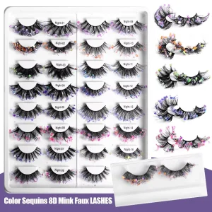 Lash Faux Mink Eyelash Waterproof Colour Changing Sequins Eyelash with Private Label for Halloween Christmas Party