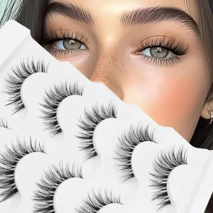 Lashes 100 Handmade Wispy False Eyelashes of Natural Look False Lashes with Soft Clear Band for Lightweight 5 Pairs Pack