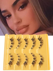 Lashes 5 Pairs Winged End Faux Mink Lashes Natural Soft Clear Band False Eyelashes for Beauty Makeup