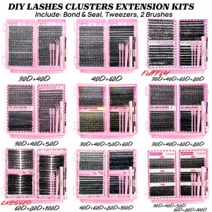 Lashes Clusters DIY False Eyelash Large Capacity Set Includes Eyelash Glue Tweezers And Eyelash Brush. Soft Texture D CURL