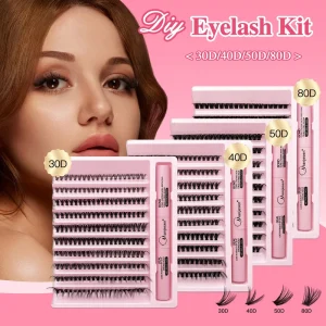Lashes Clusters Set Extensions Kit Fake Eyelashes Mix with Lash Bond Seal and Lash Applicator Tool Makeup
