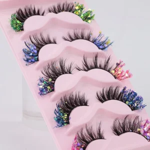Lashes with Personal Logo Glitter Lashes Strip Brown Lashes 3d Faux Mink Eyelashes with Color at the End