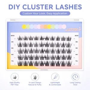 Lazy Girl 3 Step Self Adhesive Handmade Black Cotton Stalk Cluster Lashes Pre Glued No Glue Individual Lash Clusters Eyelashes