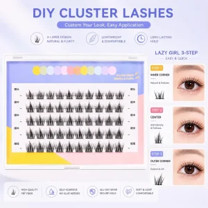 Lazy Girl Synthetic Hair 3 Step Self Adhesive Cluster Lashes 6 Rows No Glue Needed DIY Eyelash Extensions
