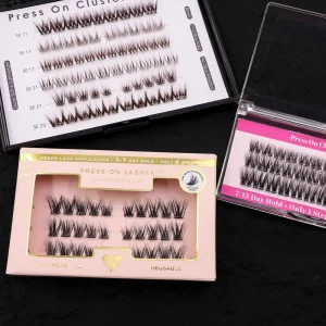 Lazygirl Press On Cluster Lashes Plant Fiber Waterproof Strong Hold 3D Flexible Self Adhesive Reusable Vegan Cruelty Free 7 15