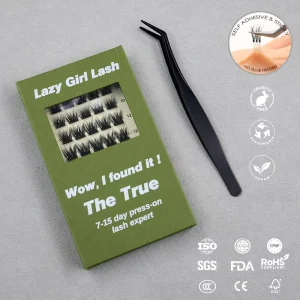 Lazygirl Press On No Glue Mink Cluster Lashes Transparent Plastic Band Self Adhesive 3D Effect Waterproof 7 15 Day Hold Black