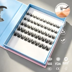 Lazygirl Semi-permanent Custom Logo Wet Look Pre-Glued Press-On Sticky Self-Adhesive Faux Mink Reusable Eyelash Cluster Lashes