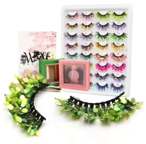 Light Green Pink Glitter Lashes Strips Shimmery Colored 3D Faux Mink Eyelash Lashes with Glitter