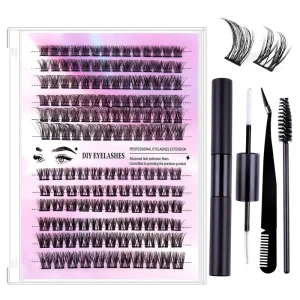 Long Lasting 7-10 Days 12-Rows Segment Lash Kit Individual Eyelashes Natural Lash Extension DIY Cluster Full
