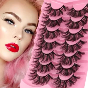 Long Thick Soft Silk Eye Lashes Dramatic 8D False Eyelashes Natural Volume Wispy Faux 7 Pairs Multipack Lash Book