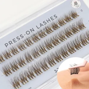 Long lasting 7 15 Day Brown Faux Mink Eyelash Extensions Self Adhesive Press on Cluster Lashes Vegan Individual No Glue Handmade