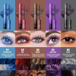 Long-lasting Colorful Smooth Lightweight Mascara Waterproof Lengthening & Curling Eyelashes Mascara