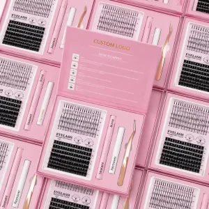 Luxury Handmade Private Label PBT Fiber Cluster Lashes Customizable Manga Fan Lash Kit Custom Logo