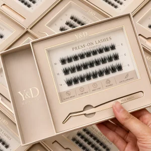 Luxury Khaki Drawer Diy Eyelashses Box Custom Logo 7 Days Wear Glue Free Glued Self Adhesive Korea Press on Lashes Cluster Kit